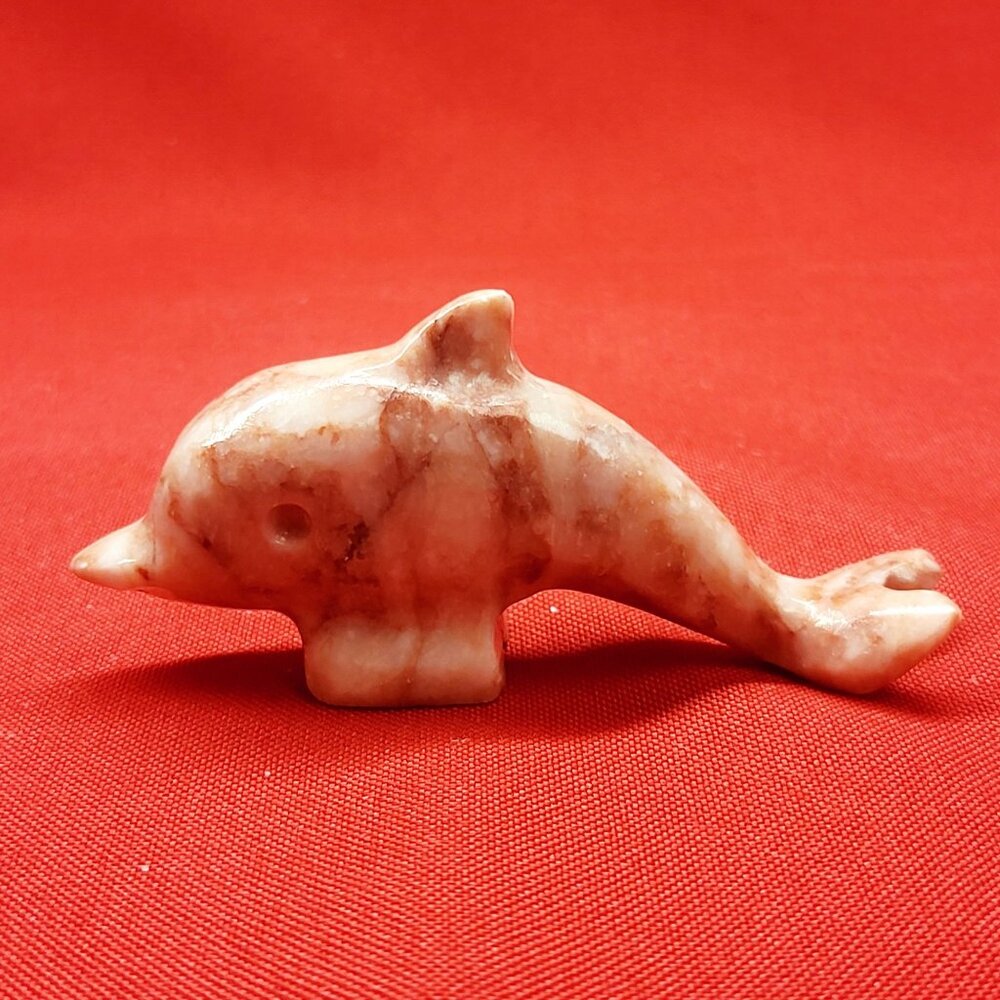 Vintage Carved Pink Marble Stone Dolphin Small Figurine